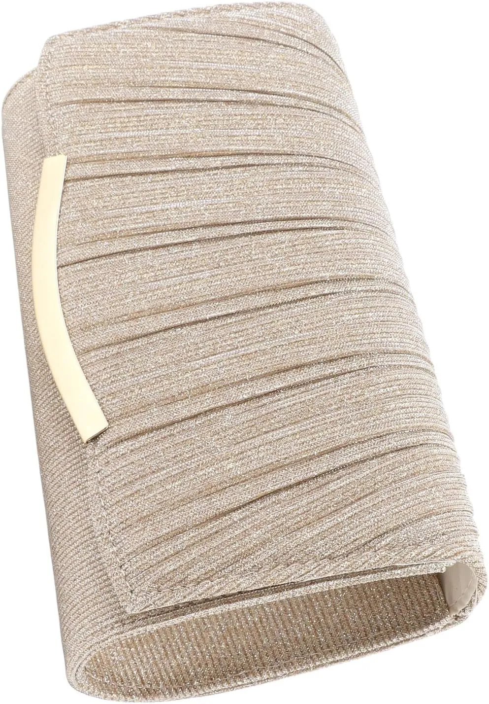 Champagne Clutch Purse Shiny Pleated Women Shoulder Bag Elegant Lock Buckle Evening Bag Chain Messenger Bag