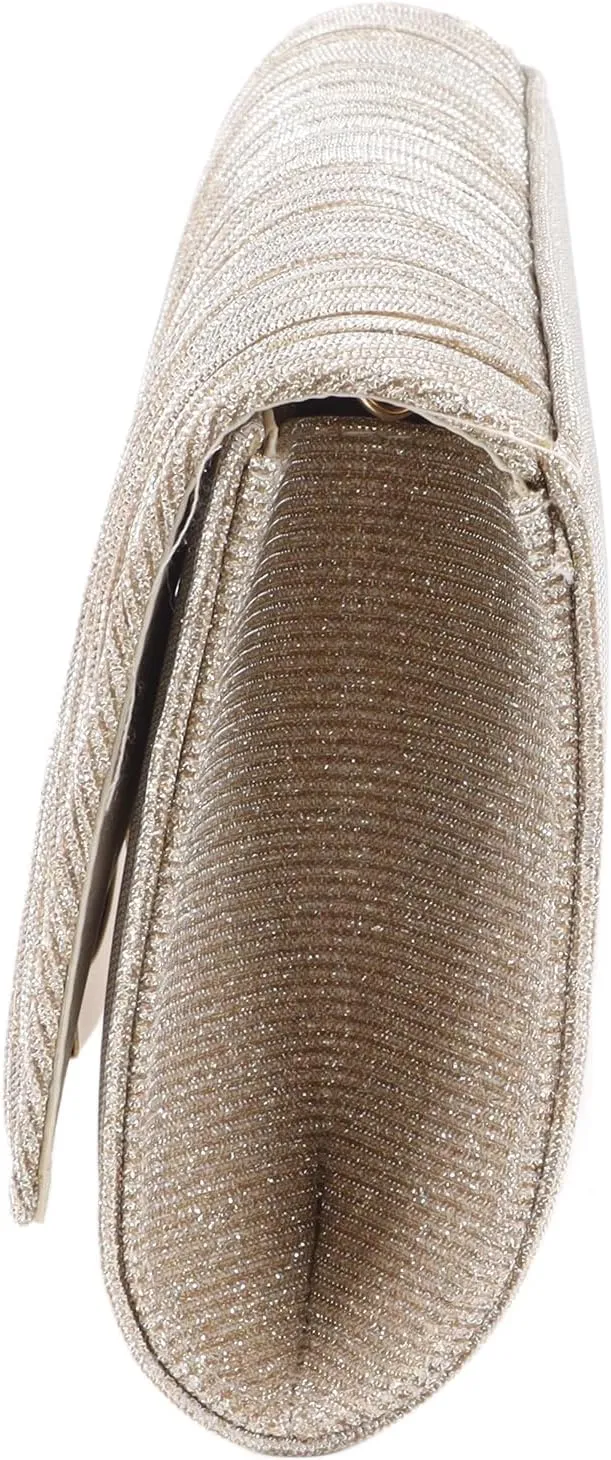 Champagne Clutch Purse Shiny Pleated Women Shoulder Bag Elegant Lock Buckle Evening Bag Chain Messenger Bag