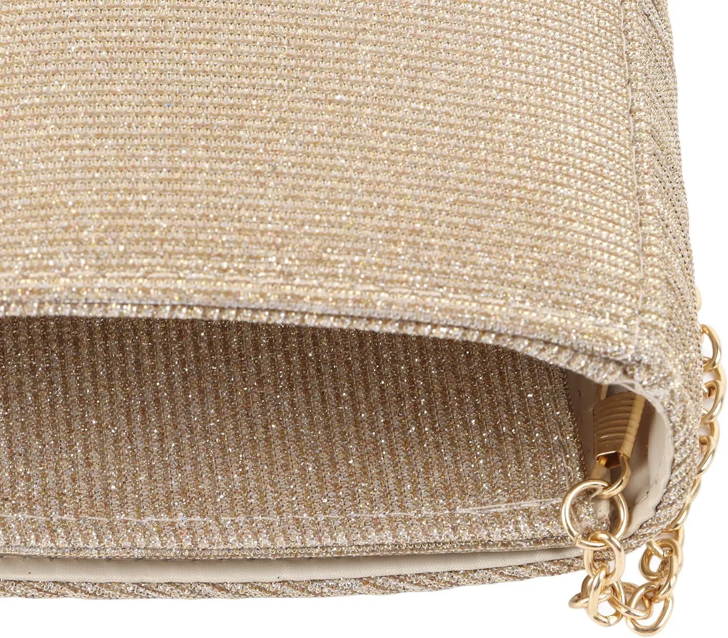 Champagne Clutch Purse Shiny Pleated Women Shoulder Bag Elegant Lock Buckle Evening Bag Chain Messenger Bag