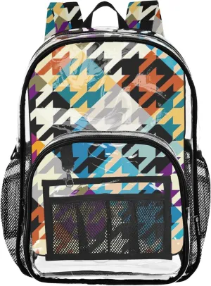 Chic Dynamic Houndstooth Colorful Backpacks, Transparent Plastic Bag, Clear Bags, Backpack for Girls 8-10