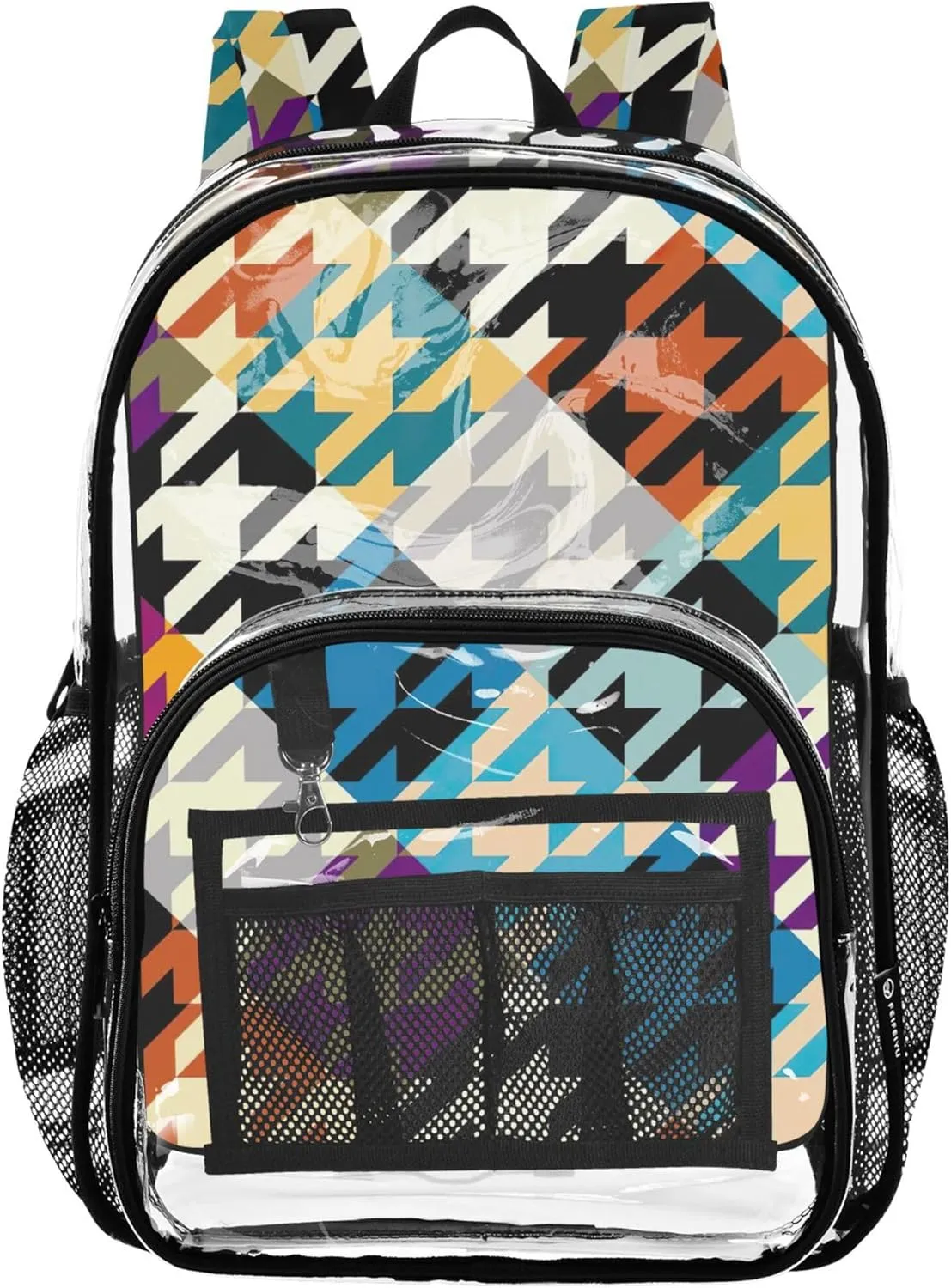 Chic Dynamic Houndstooth Colorful Backpacks, Transparent Plastic Bag, Clear Bags, Backpack for Girls 8-10
