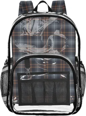 Chic Plaid Grey Brown Backpack for School, Clear Plastic Bag, Backpack Bag, Clear Stadium Backpack