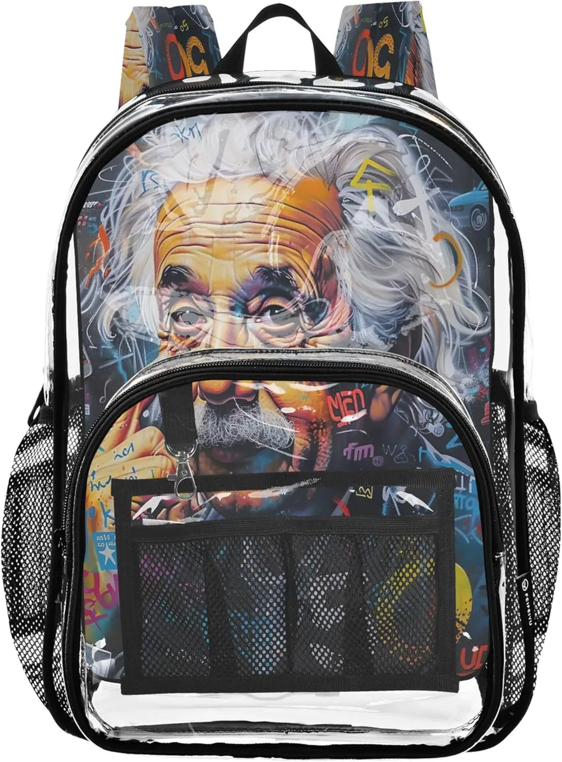 CHIFIGNO Albert Einstein's Face Bag for Girls, Clear Plastic Bag, See through Backpack