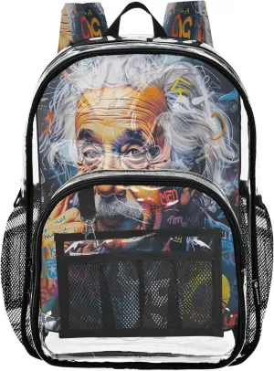 CHIFIGNO Albert Einstein's Face Bag for Girls, Clear Plastic Bag, See through Backpack