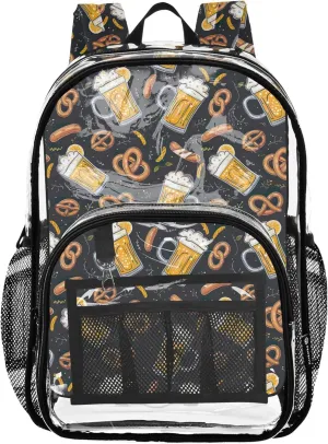CHIFIGNO Beer Sausage Black Backpack for Girls, Clear Plastic Bag, See through Bag, Transparent School Bag