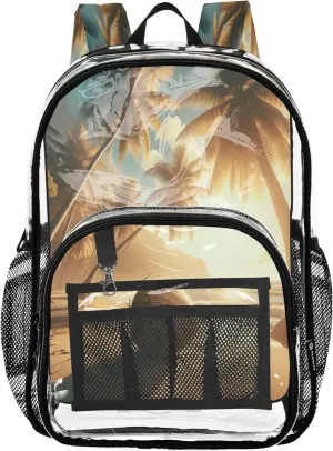 CHIFIGNO Coconut Sunset Gold School Backpack, Clear Plastic Bag, Clear Bag, Kids Backpacks for Girls