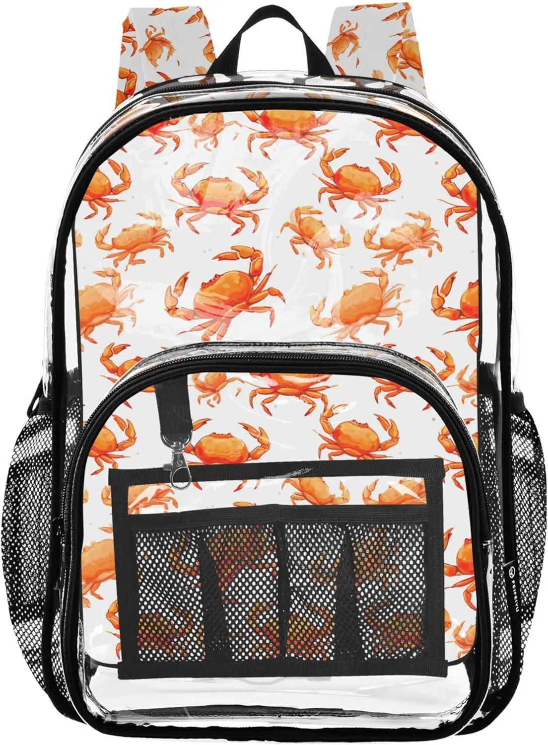 CHIFIGNO Crabs Orange Backpacks, Transparent Plastic Bag, Clear Bookbag, Boys Backpack 6-8