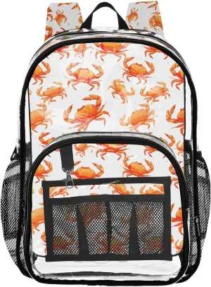 CHIFIGNO Crabs Orange Backpacks, Transparent Plastic Bag, Clear Bookbag, Boys Backpack 6-8