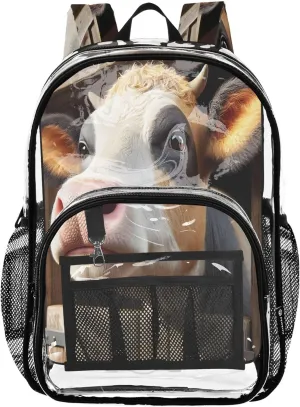 CHIFIGNO Curious Cow Barn Brown Girls Bag, Clear Plastic Bag, See through Bag, Clear Backpacks