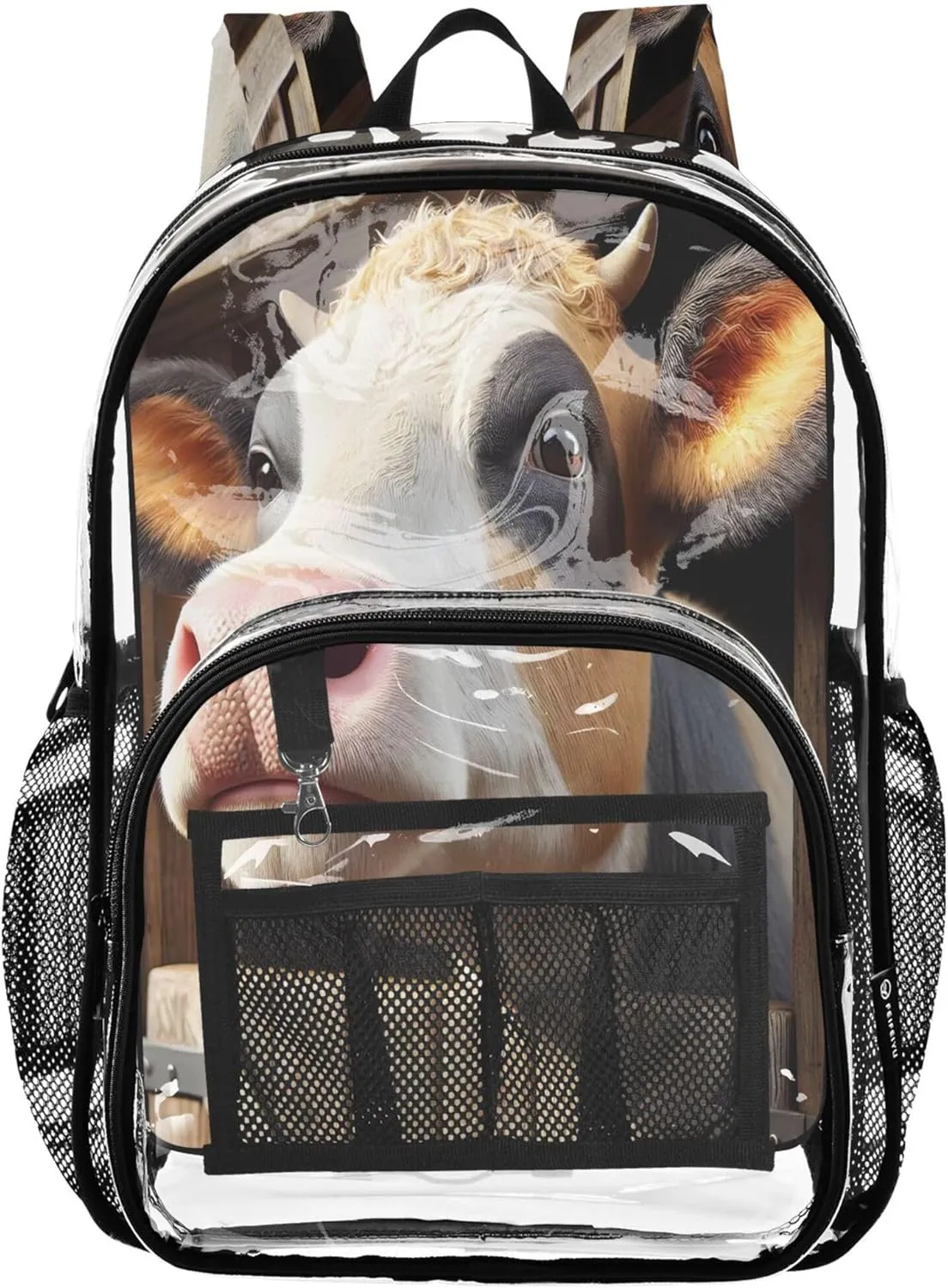 CHIFIGNO Curious Cow Barn Brown Girls Bag, Clear Plastic Bag, See through Bag, Clear Backpacks