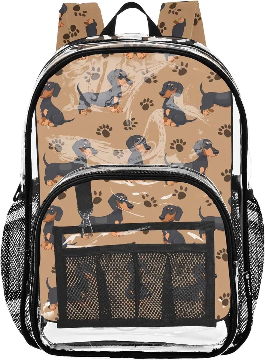 CHIFIGNO Cute Dachshund Dogs Brown Kids Backpacks, Clear Plastic Bag, Backpack Bag, Clear Backpack for Girls