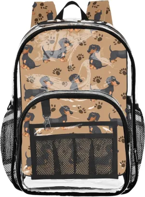 CHIFIGNO Cute Dachshund Dogs Brown Kids Backpacks, Clear Plastic Bag, Backpack Bag, Clear Backpack for Girls