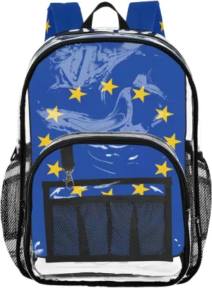 CHIFIGNO Europe Flag Girl School Backpack, Clear Plastic Bag, School Bags for Girls, Backpack Clear