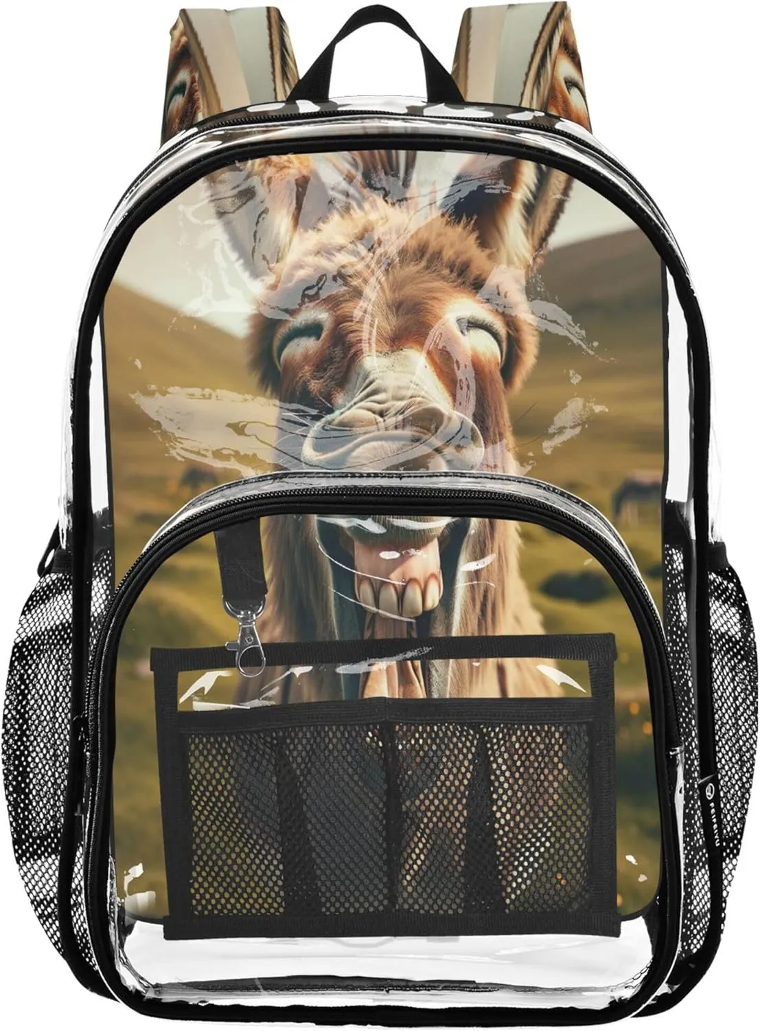 CHIFIGNO Funny Donkey School Backpack for Boys, Transparent Plastic Bag, Clear School Backpack, Backpack for Kids 8-12