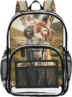 CHIFIGNO Funny Donkey School Backpack for Boys, Transparent Plastic Bag, Clear School Backpack, Backpack for Kids 8-12