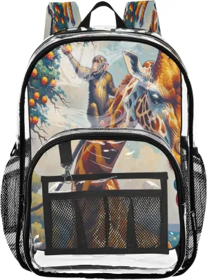 CHIFIGNO Giraffe Tree Blue School Bags, Clear Plastic Bag, Book Bag, Clear School Backpack