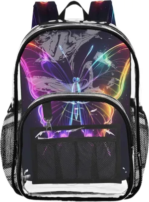 CHIFIGNO Neon Glowing Butterfly Backpack Kids, Clear Plastic Bag, Transparent Bag, Clear Backpacks for School