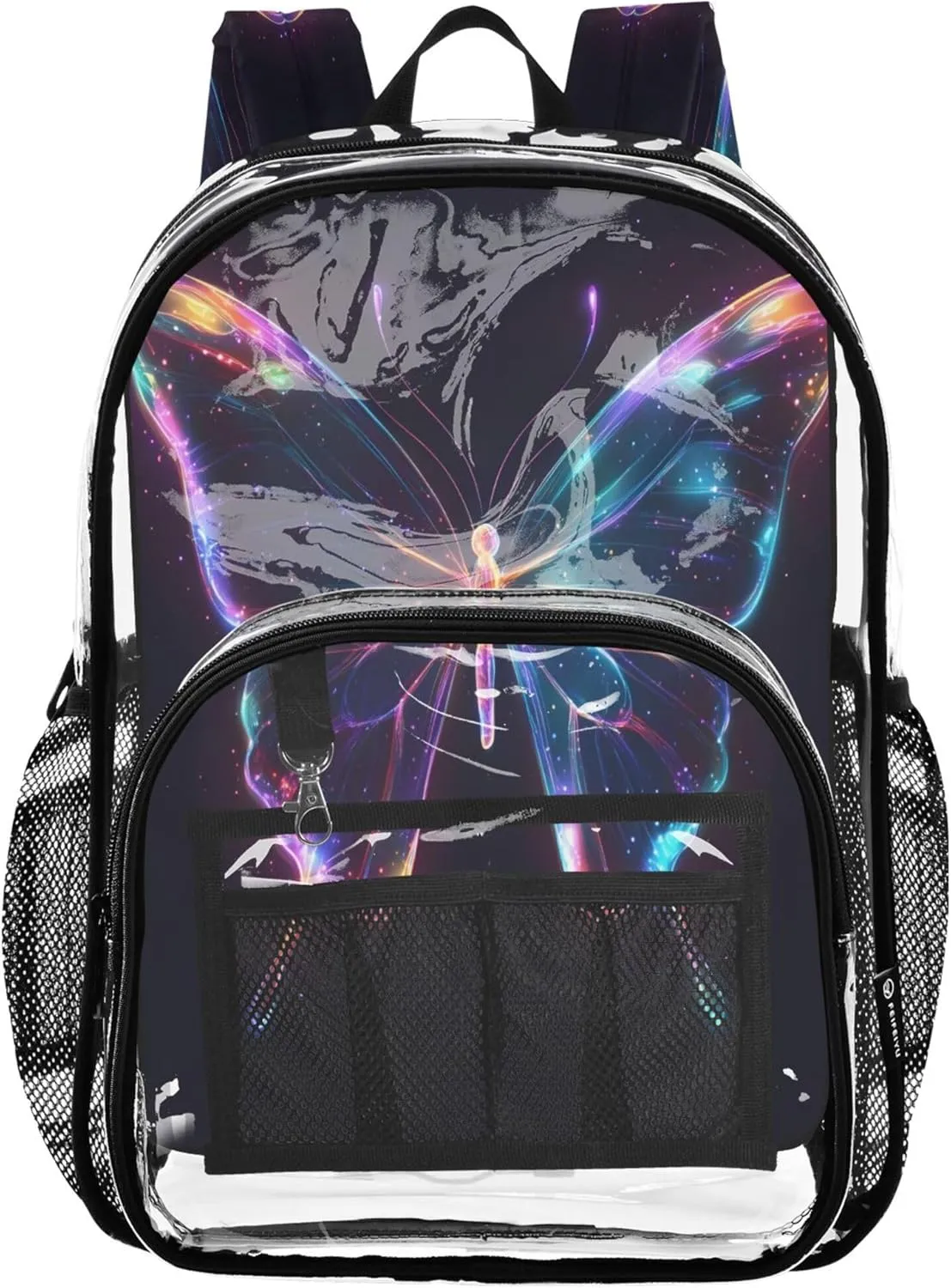 CHIFIGNO Neon Glowing Butterfly Bag for Kids, Large Clear Bag, Transparent Bag