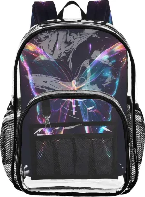 CHIFIGNO Neon Glowing Butterfly Bag for Kids, Large Clear Bag, Transparent Bag
