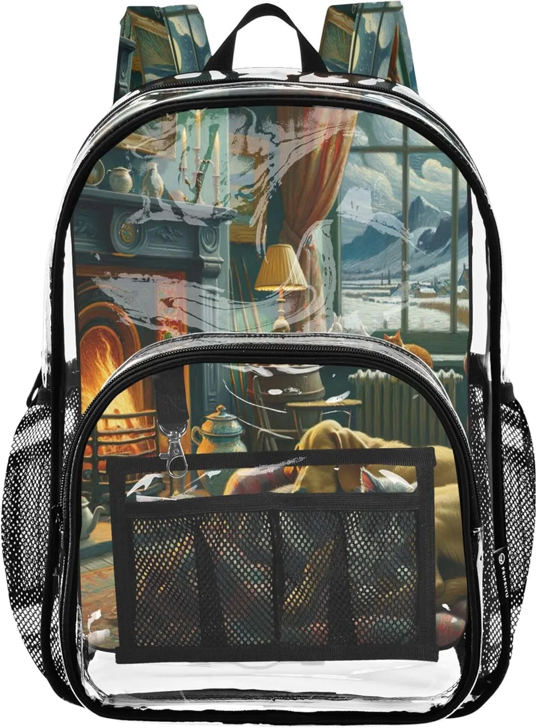 CHIFIGNO Sleeping Dog Cabin Beige Kids Backpack, Clear Plastic Bag, Transparent Bag, Clear Bookbag