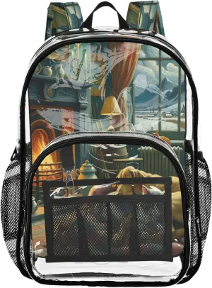 CHIFIGNO Sleeping Dog Cabin Beige Kids Backpack, Clear Plastic Bag, Transparent Bag, Clear Bookbag