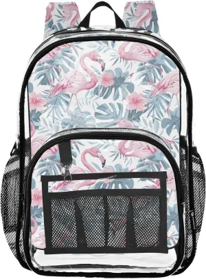 CHIFIGNO Tropical Pink Flamingo Kids Travel Backpack, Clear Plastic Bag, Clear Backpacks, Kids Backpack Boys