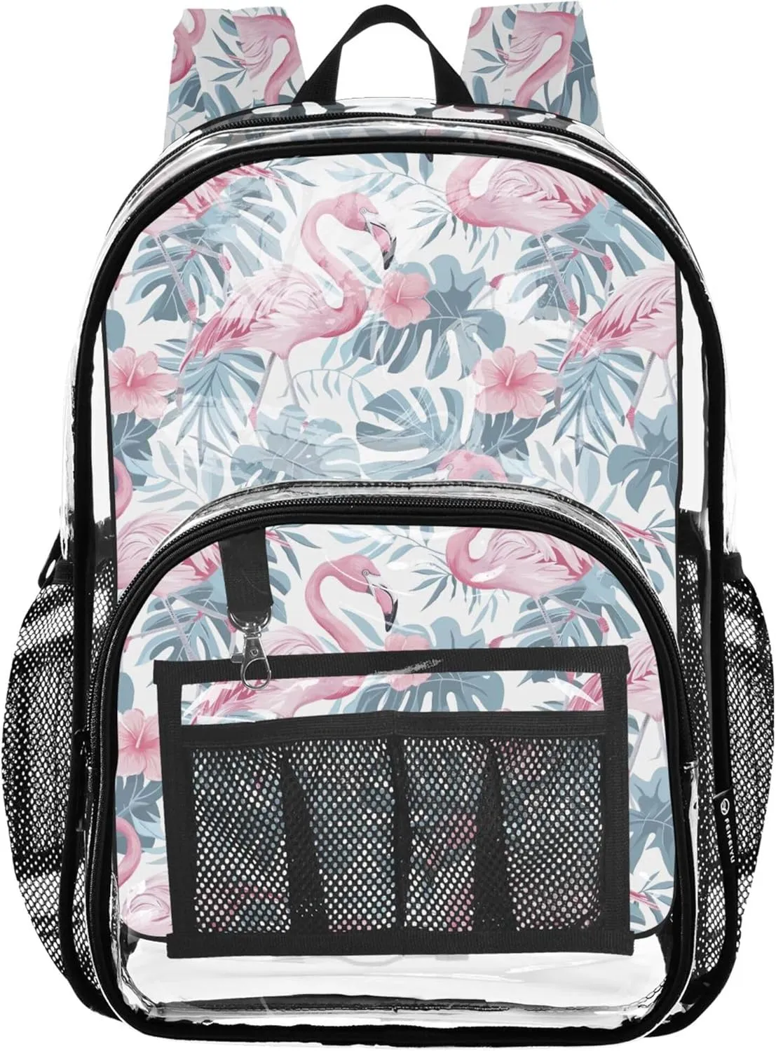 CHIFIGNO Tropical Pink Flamingo Kids Travel Backpack, Clear Plastic Bag, Clear Backpacks, Kids Backpack Boys