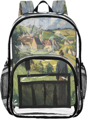 CHIFIGNO Village Farmer Green Backpack for School Kids, Transparent Plastic Bag, Clear Bookbag, Little Girl Backpack