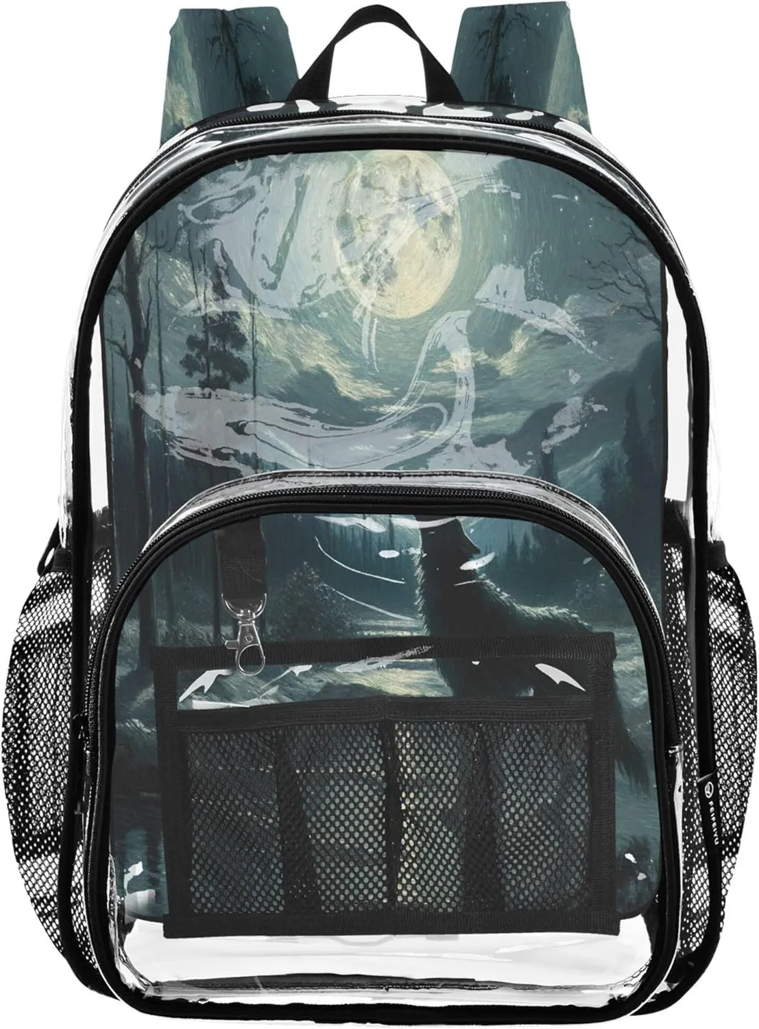 CHIFIGNO Wolf Moon Night Blue School Backpack, Clear Plastic Bag, Backpack Bag, Clear Bookbag