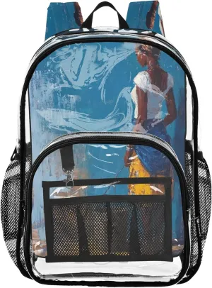 CHIFIGNO Woman Water Bucket Blue School Bag, Large Clear Bag, School Bags for Girls