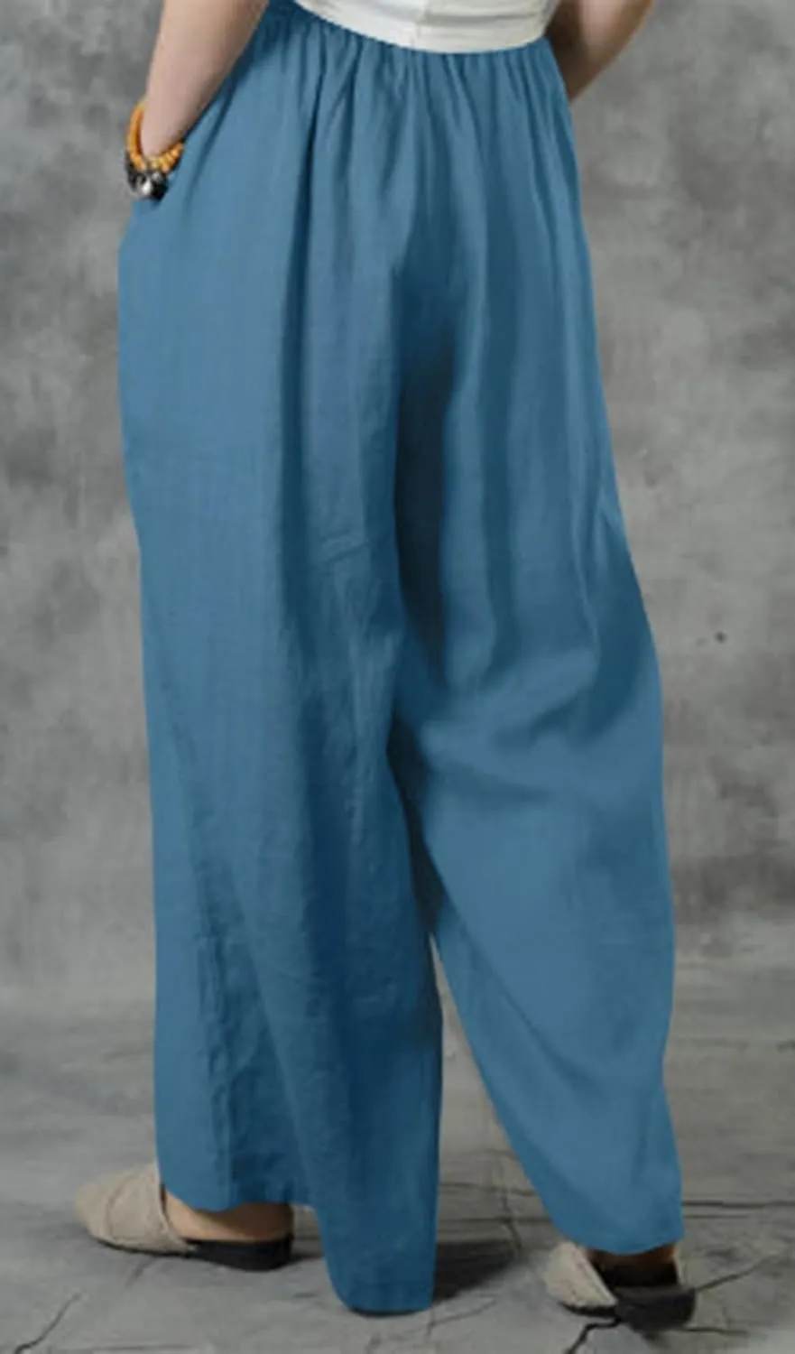 chouyatou Women's 2024 Summer Baggy Wide Leg Linen Pants High Waisted Casual Beach Palazzo Trousers