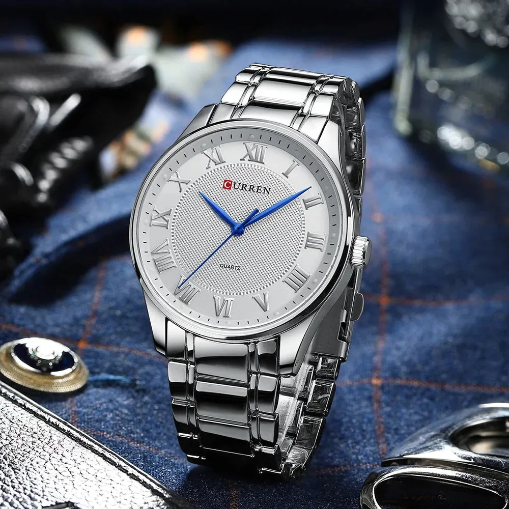Classic Casual Watch for Men with Stainless Steel Band Quartz Wristwatches with Rome Numbers for Business Man