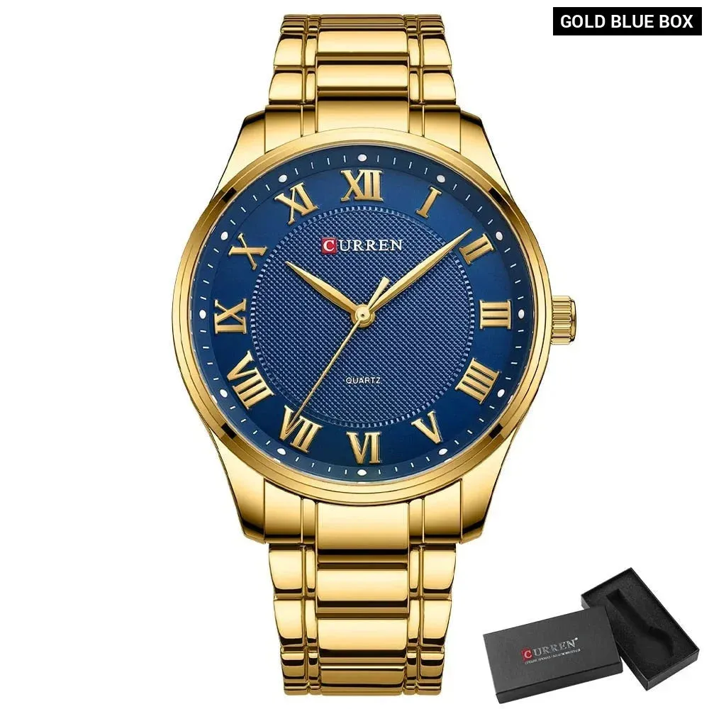 Classic Casual Watch for Men with Stainless Steel Band Quartz Wristwatches with Rome Numbers for Business Man