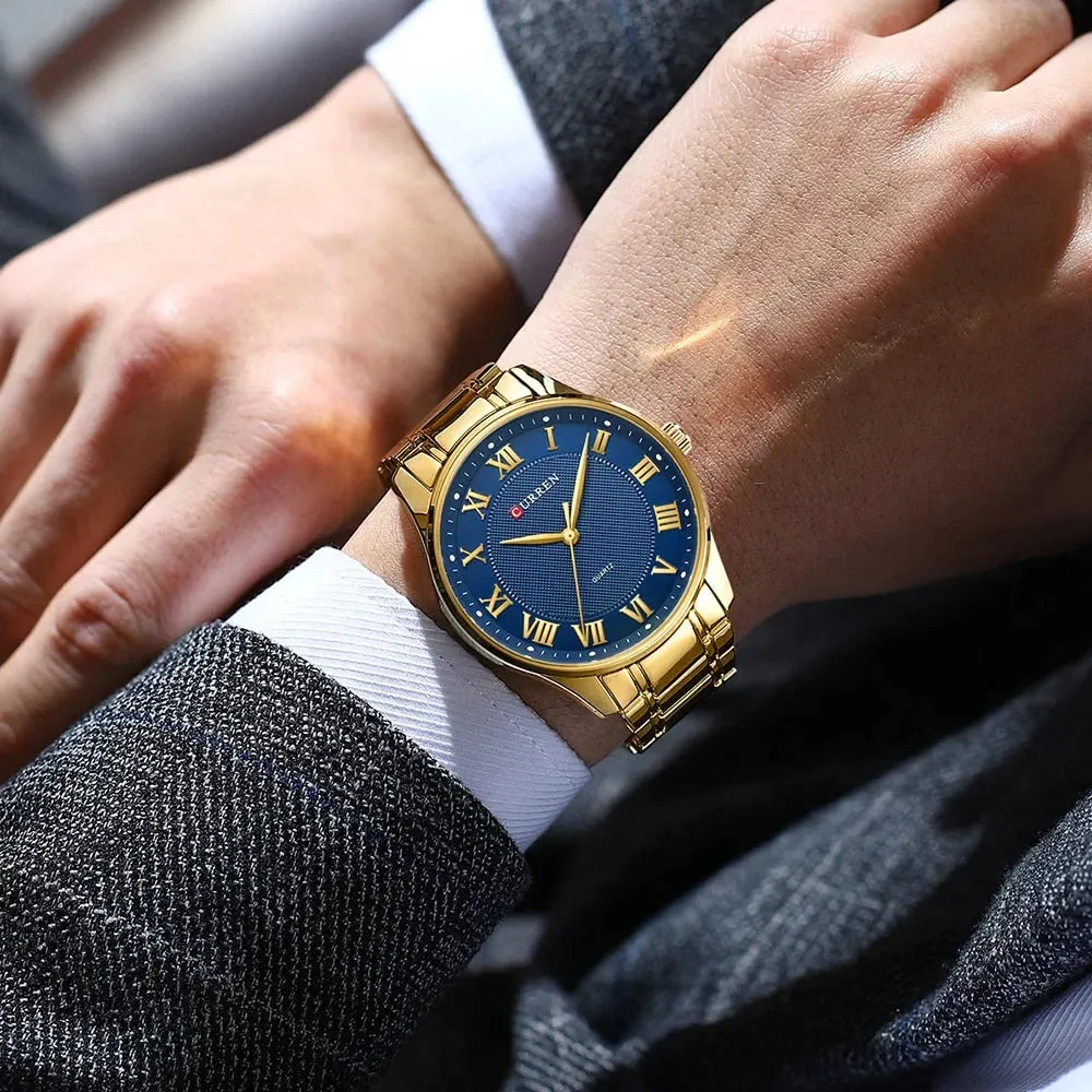 Classic Casual Watch for Men with Stainless Steel Band Quartz Wristwatches with Rome Numbers for Business Man