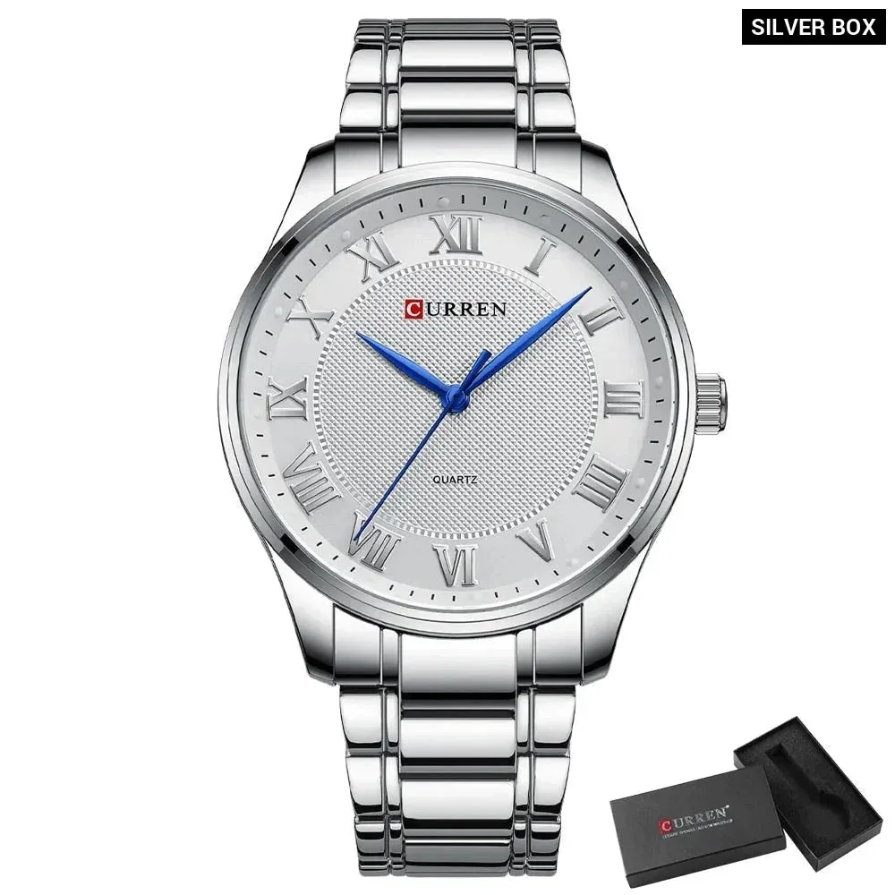 Classic Casual Watch for Men with Stainless Steel Band Quartz Wristwatches with Rome Numbers for Business Man