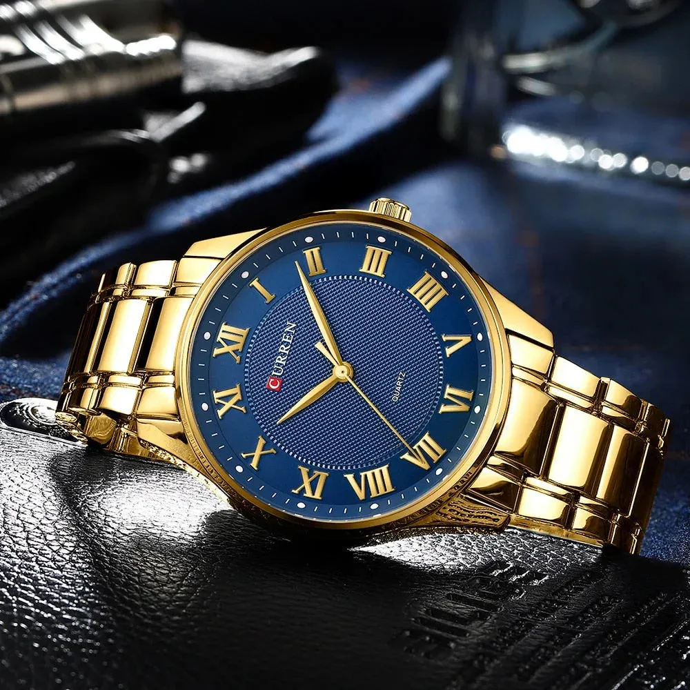 Classic Casual Watch for Men with Stainless Steel Band Quartz Wristwatches with Rome Numbers for Business Man