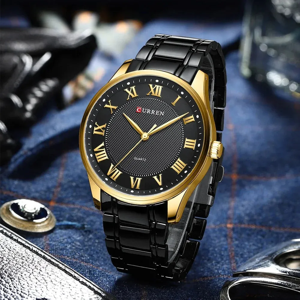 Classic Casual Watch for Men with Stainless Steel Band Quartz Wristwatches with Rome Numbers for Business Man