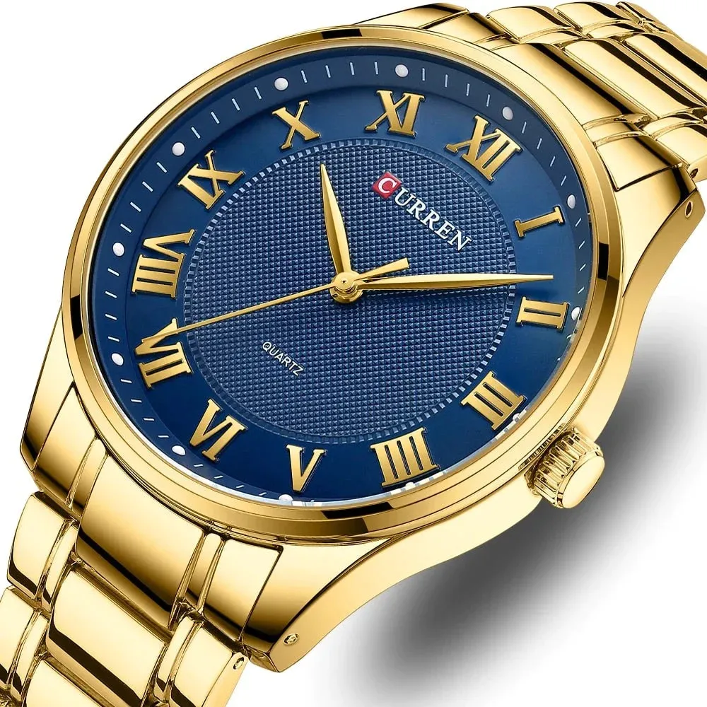 Classic Casual Watch for Men with Stainless Steel Band Quartz Wristwatches with Rome Numbers for Business Man