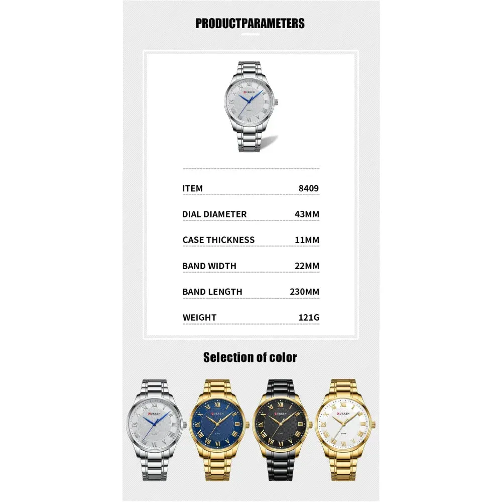 Classic Casual Watch for Men with Stainless Steel Band Quartz Wristwatches with Rome Numbers for Business Man