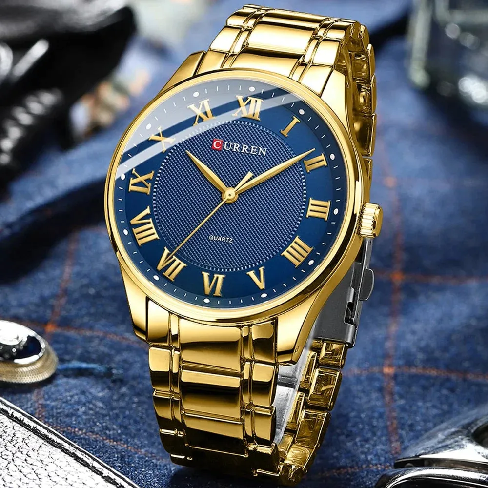Classic Casual Watch for Men with Stainless Steel Band Quartz Wristwatches with Rome Numbers for Business Man