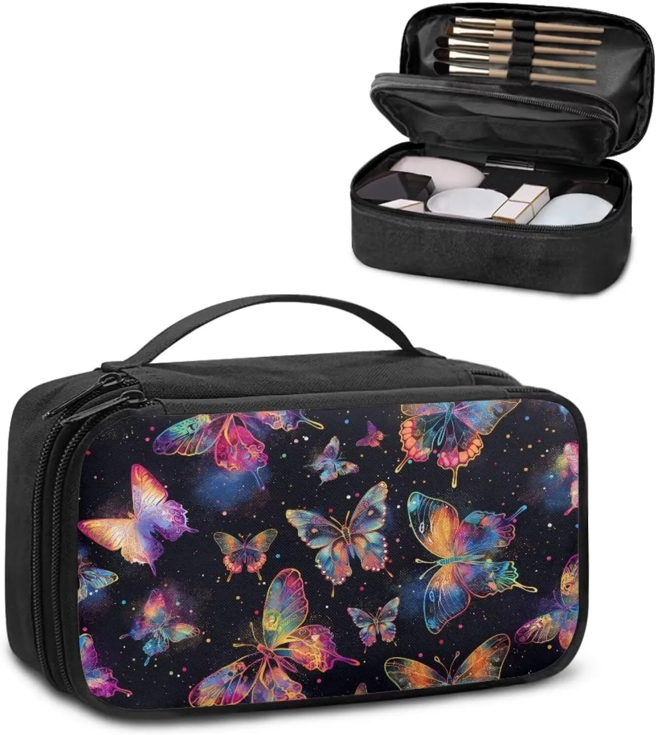Colorful Butterfly Makeup Organizer Travel Makeup Bag with Compartments Make Up Travel Bag Women Makeup Pouch As A Toiletry Bag,Purse,Preppy Makeup Bag,Bathroom Bag