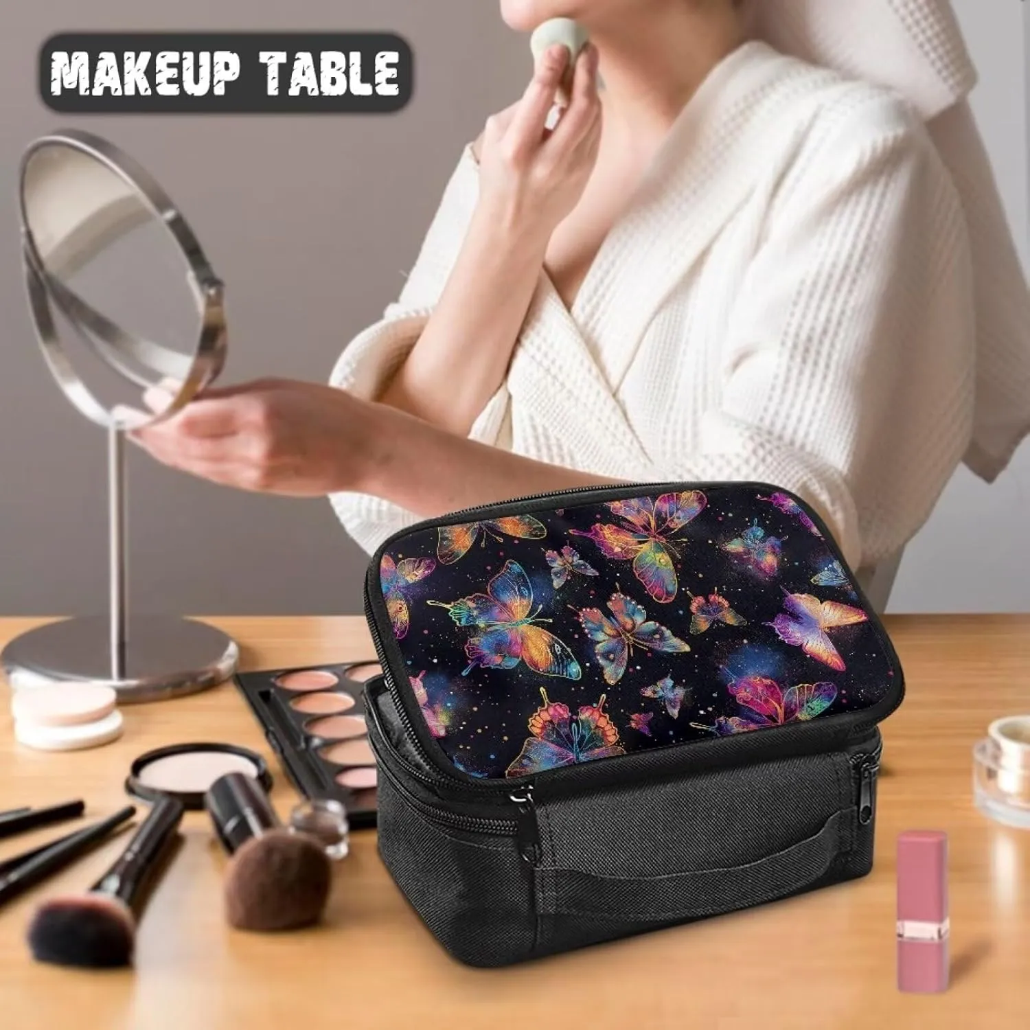 Colorful Butterfly Makeup Organizer Travel Makeup Bag with Compartments Make Up Travel Bag Women Makeup Pouch As A Toiletry Bag,Purse,Preppy Makeup Bag,Bathroom Bag