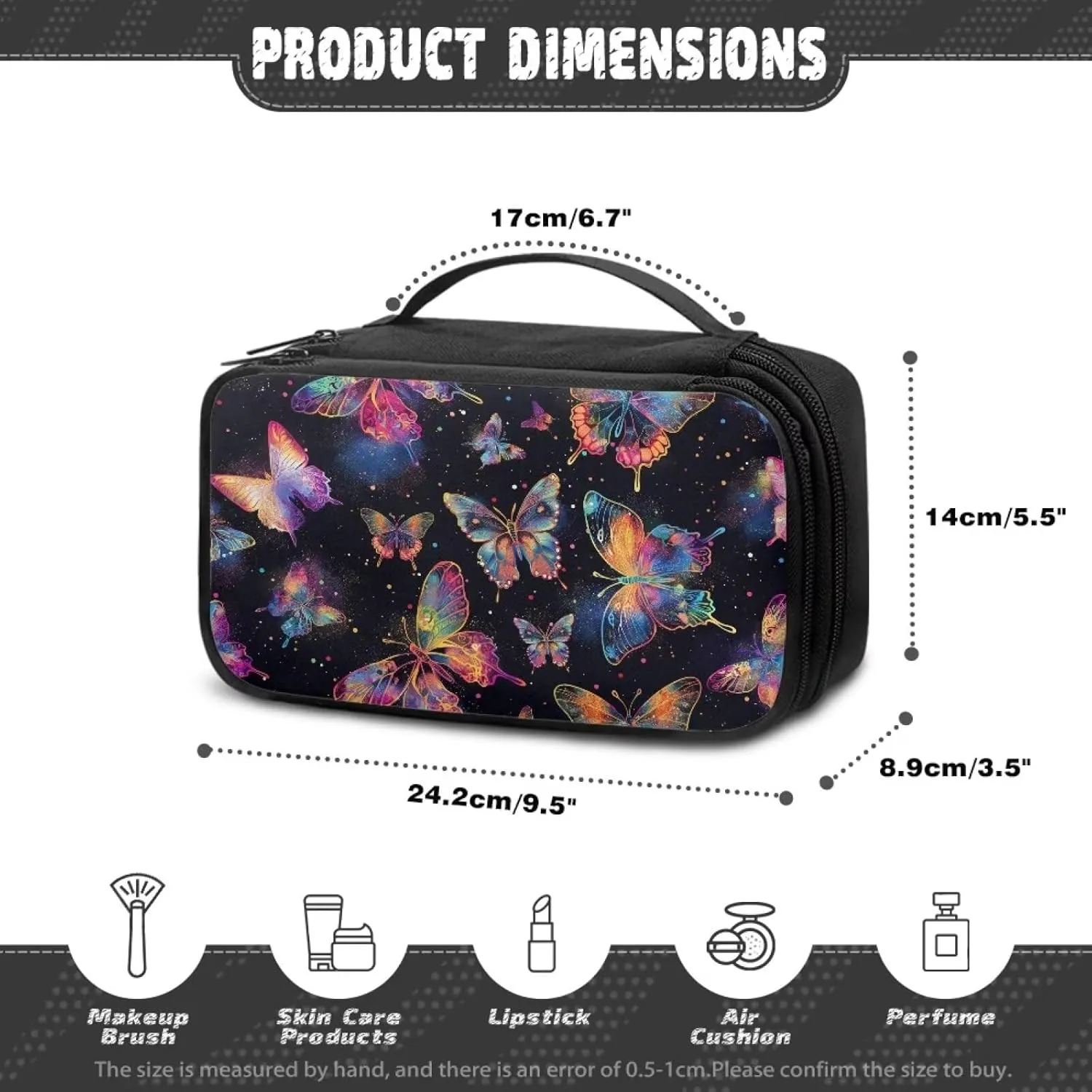 Colorful Butterfly Makeup Organizer Travel Makeup Bag with Compartments Make Up Travel Bag Women Makeup Pouch As A Toiletry Bag,Purse,Preppy Makeup Bag,Bathroom Bag