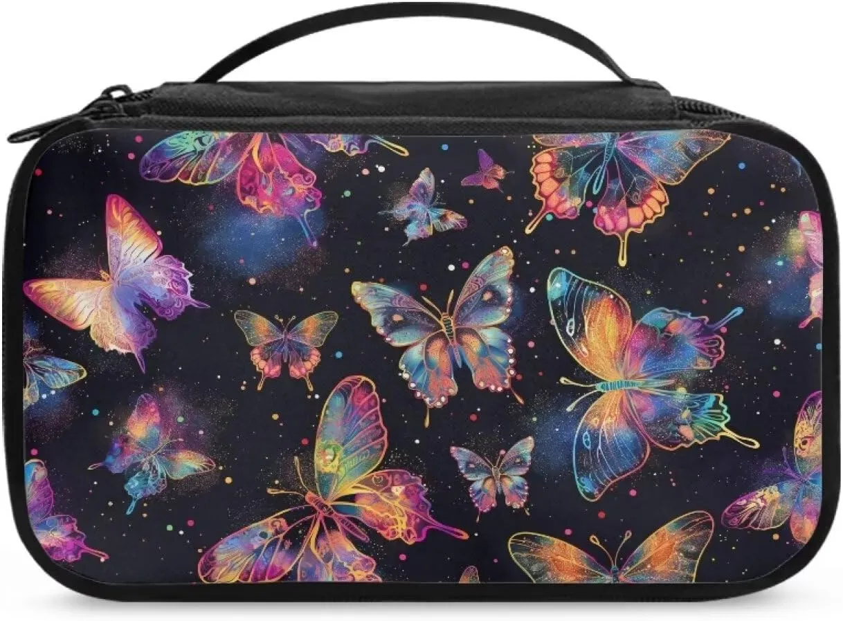Colorful Butterfly Makeup Organizer Travel Makeup Bag with Compartments Make Up Travel Bag Women Makeup Pouch As A Toiletry Bag,Purse,Preppy Makeup Bag,Bathroom Bag