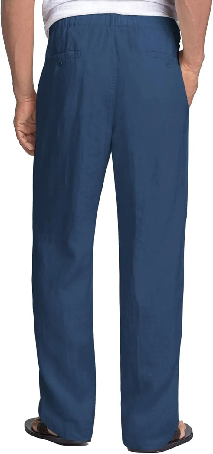 COOFANDY Men's Casual Linen Pants Elastic Waist Drawstring Beach Summer Pants Lightweight Linen Trousers