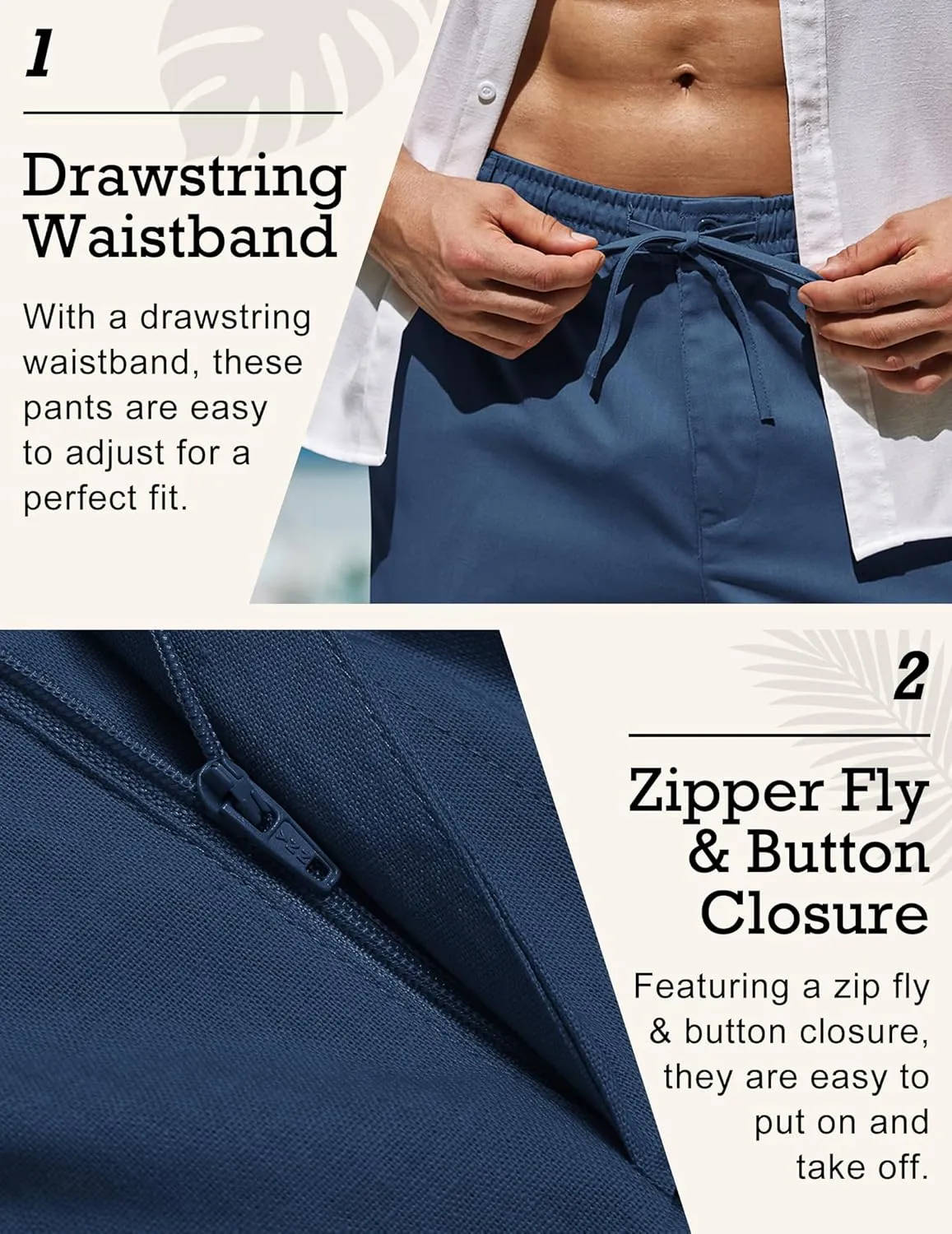 COOFANDY Men's Casual Linen Pants Elastic Waist Drawstring Beach Summer Pants Lightweight Linen Trousers