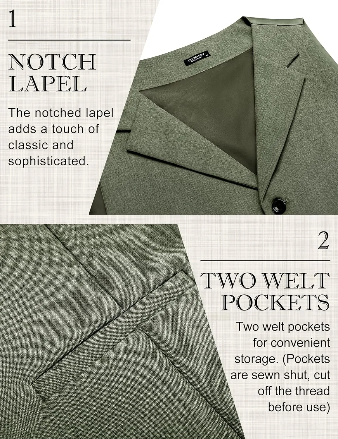 COOFANDY Men's Suit Vests Slim Fit Waistcoat Notch Lapel Casual Formal Vest