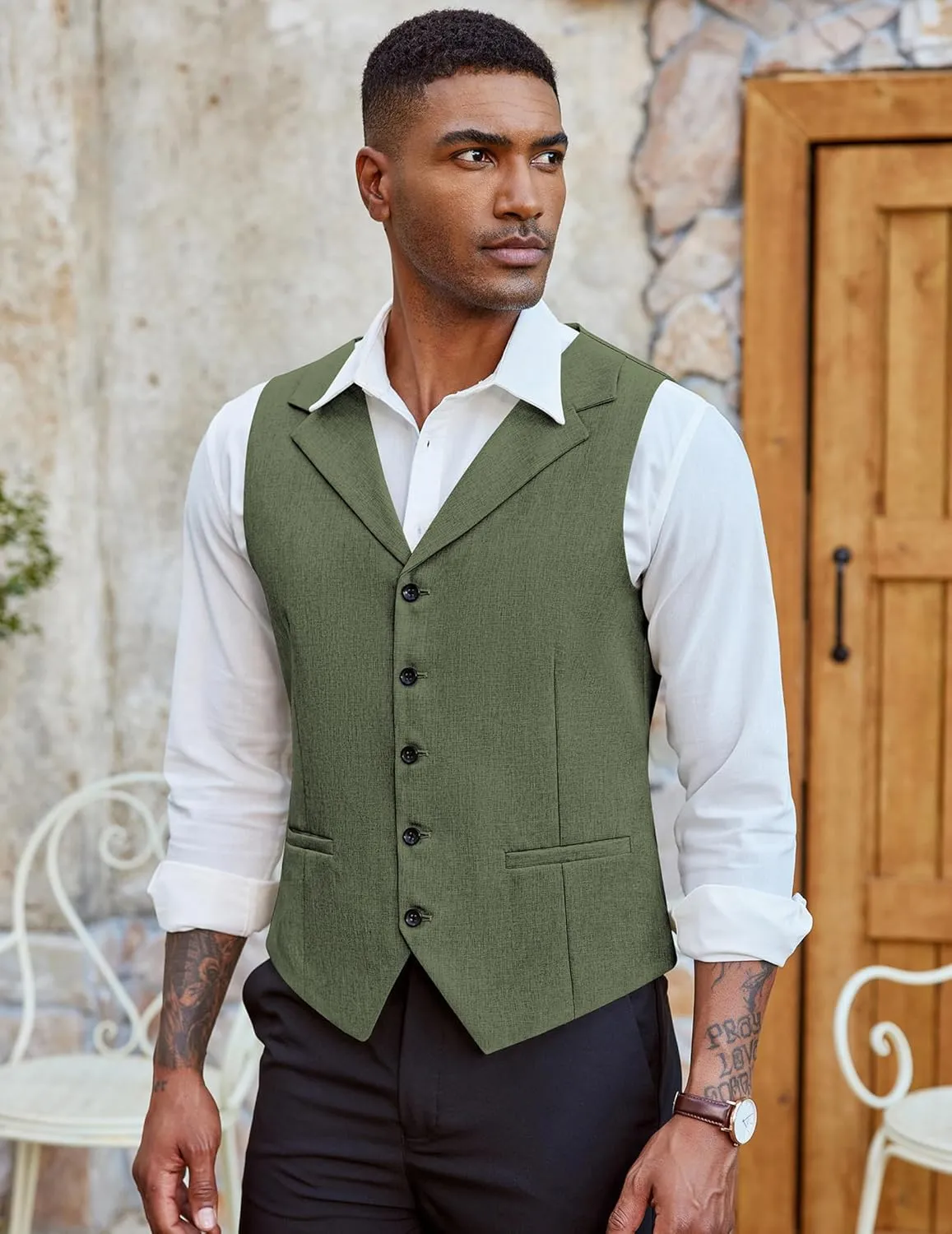 COOFANDY Men's Suit Vests Slim Fit Waistcoat Notch Lapel Casual Formal Vest