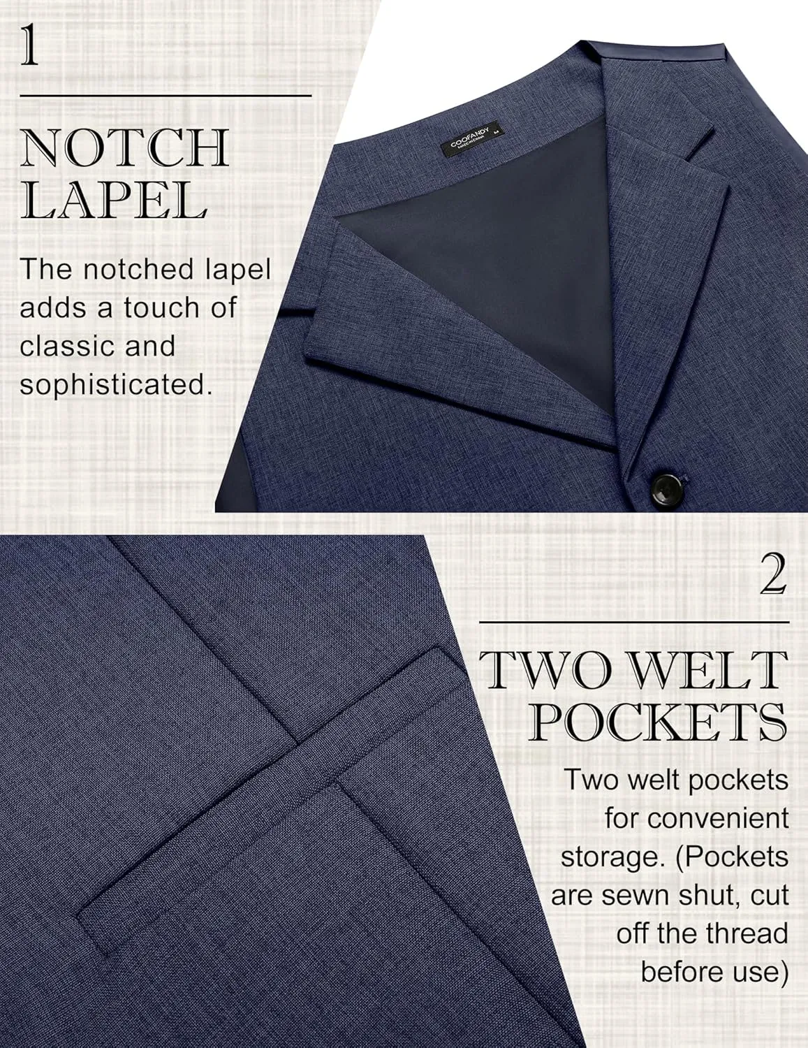 COOFANDY Men's Suit Vests Slim Fit Waistcoat Notch Lapel Casual Formal Vest
