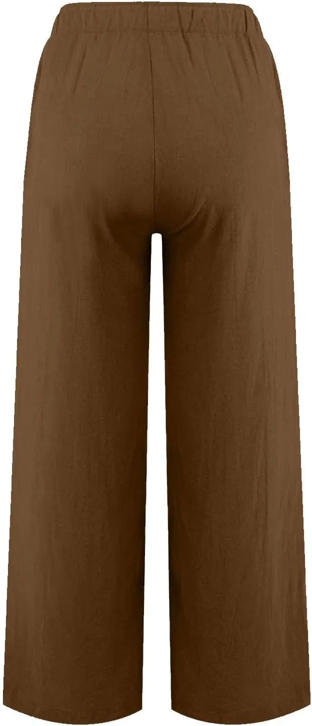 Cotton Linen Pants for Women Casual Summer Wide Leg Palazzo Loose Drawstring Elastic Waist Lounge Trousers Outfits 2025